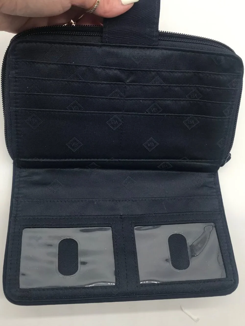 Vera Bradley Classic Navy Microfiber RFID Turnlock Wallet
